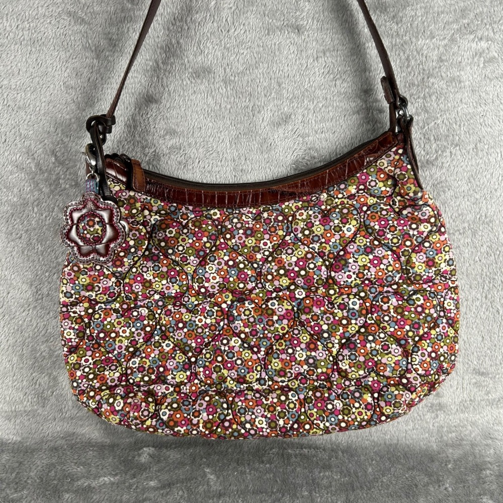 Brighton Quilted Floral Heart Shoulder Bag Brown Croc Trim D779608 with Keychain